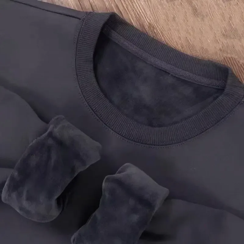 600G Cotton Plush Thickened Sweatshirt Thin Plush Heavyweight Solid Round Neck Sweater Autumn Winter Warm Sweater — image 1