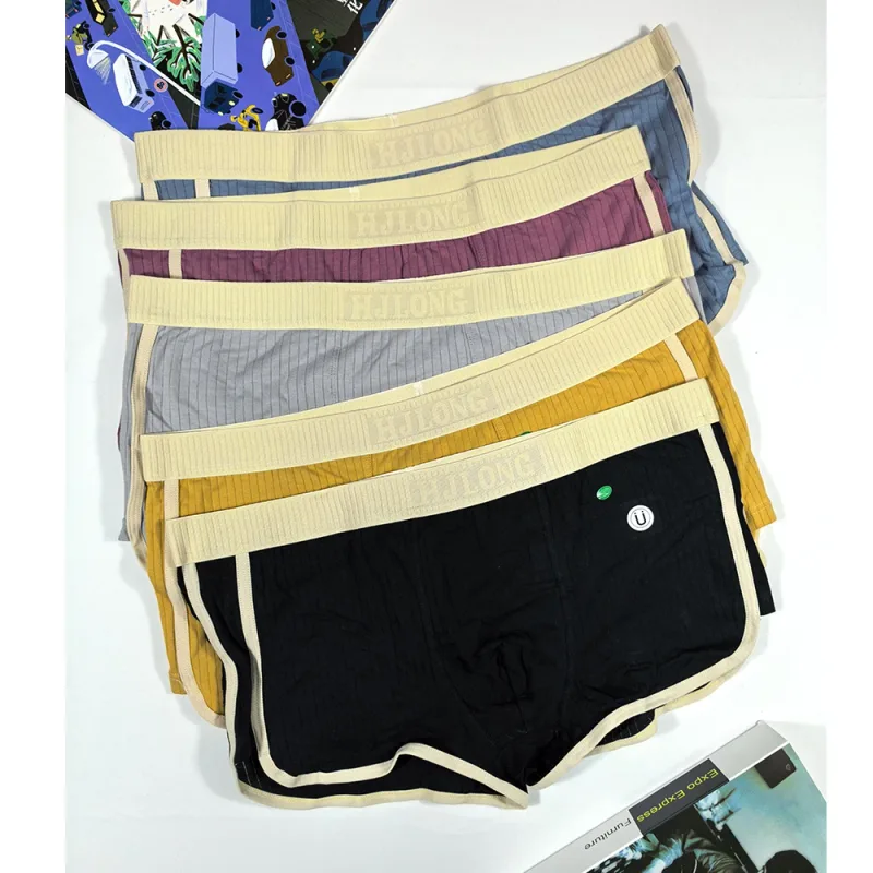 5PCS/Pack Fashion Dopamine 100% Cotton Solid Striped Men's Underpants Breathable Mesh Pouch Panties High Elastic Men Underwear