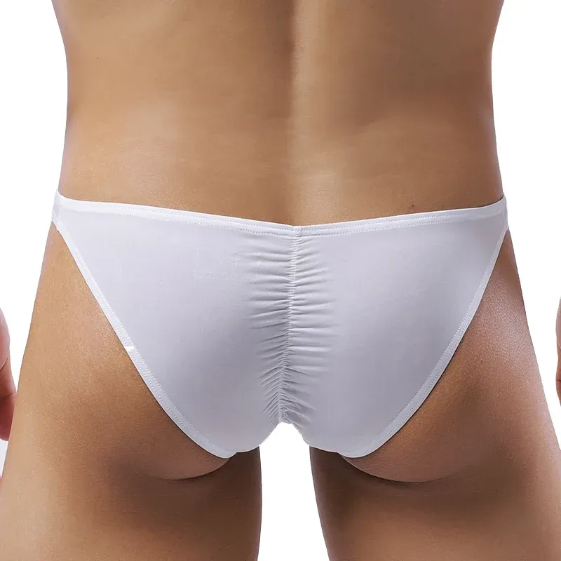 Cueca masculina sexy elástica de seda gelada calcinha ultrafina de cintura baixa