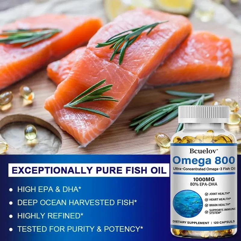 Bcuelov Fish Oil Omega 3 Supplements 1000mg Softgels Omega 3 Fish Oil for Healthy Heart Brain Support 30/60/120 Capsules