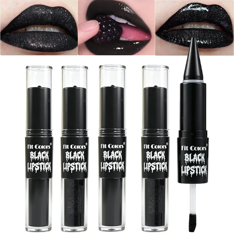 Halloween 2-in-1 Lip Gloss Matte Lip Liner Long Lasting Waterproof Liquid Lipstick Moisturizing Shiny Lip Oil for Party Makeup