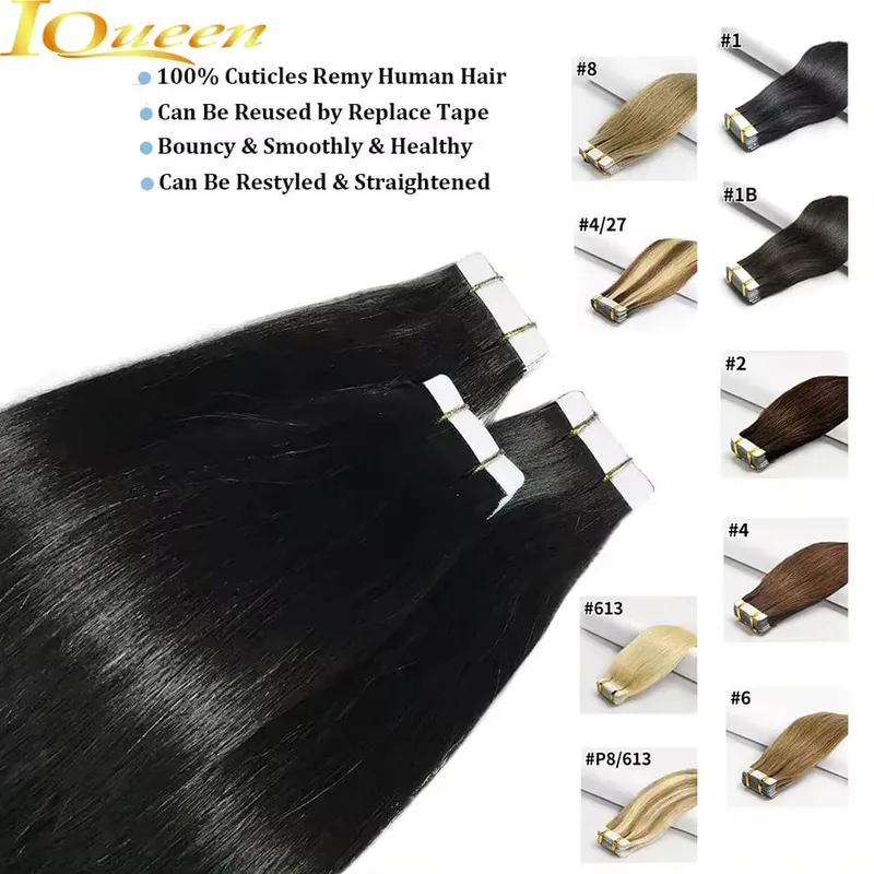 Colored Bone Straight Tape In Hair Extensions 100% Human Hair Invisible Seamless Skin Weft Tape In Human Hair Extensions 26 Inch