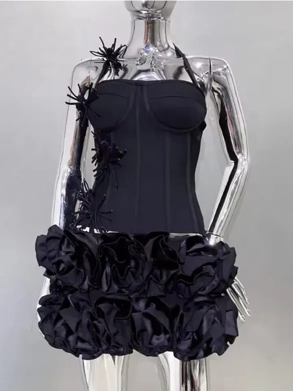 VC Chic Halter Sleeveless Style Corset Mini Dress with Unique Embellishments for a Special Night Out Evening Gown