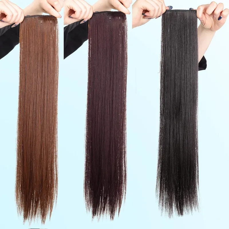 1pcs สังเคราะห์ 16 "20" 24 "คลิปต่อผมชิ้นวิกผมผู้หญิงน้ำหนักเบา TOP เปลี่ยนผมยาวตรง — image 6