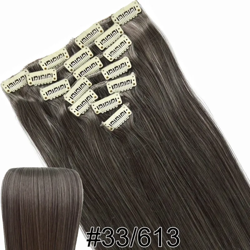 Synthetic Hair Fiber Heat Resistant130gr Straight clip in Hair Extensions 7006
