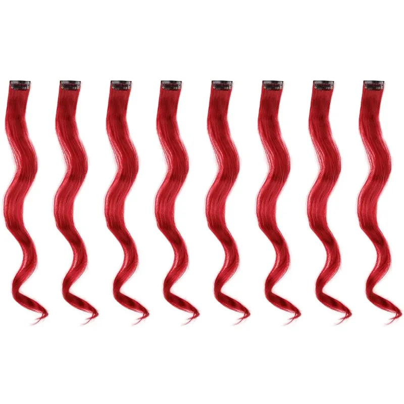 20 Inch Colourful Curly Wavy Party Highlights Clip in Synthetic Hairpieces 8 Pack Curly Colored Hair Extensions for Women