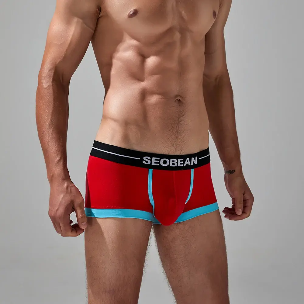 Seobean 4-Pack Men's Cotton Underwear Comfortable Breathable Sweat-Absorbent Flat-Bottom Briefs