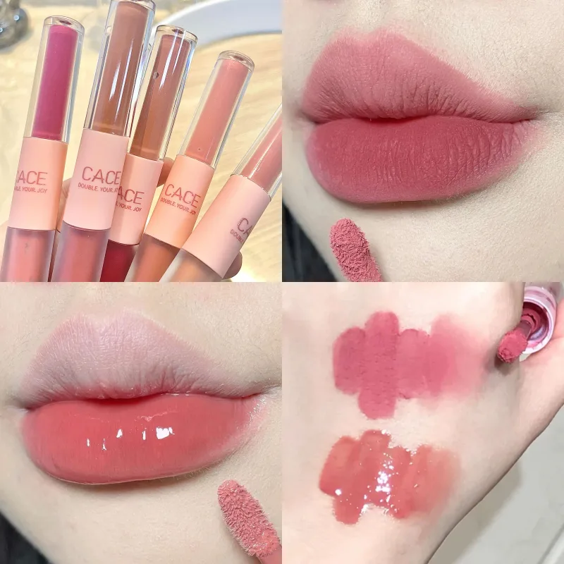 Double Head Liquid Lipstick Moisturizing Lip Glaze Long Lasting Matte Lip Mud 2 In 1 Lipgloss Waterproof Lips Cosmetics