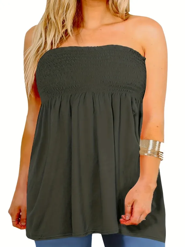 Top de tubo plisado de cintura alta para mujer, ropa informal de verano de Color sólido, talla grande