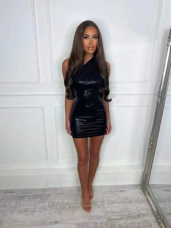 Sexy One Shoulder Bodycon Dresses For Women Solid Irregular Skinny Mini Dress Female Party Nightclub Buttocks Short Gown Vestido