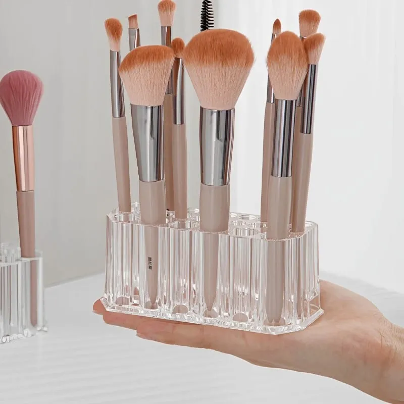 26 Holes Acrylic Makeup Brushes Holder Desktop Lipstick Organizer Eyeliner Cosmetics Pen Storage Rack Transparent Showing Shelf