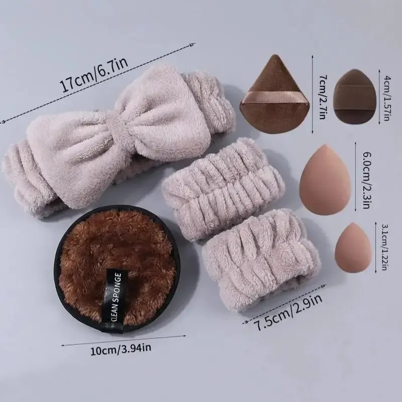 20pcs Professional Facial Care Kit - Complete Cleansing & Makeup Tool Set with Hair Band Wrist Band & Powder Puffs for Women &