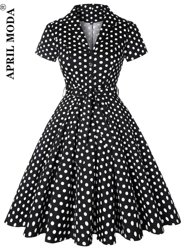 2026 Robe De Cocktail Pinup Rockabilly Dress Midi Cotton Tunic Jurken Causal Vintage 60s 1950s Big Swing Summer Party Sundress
