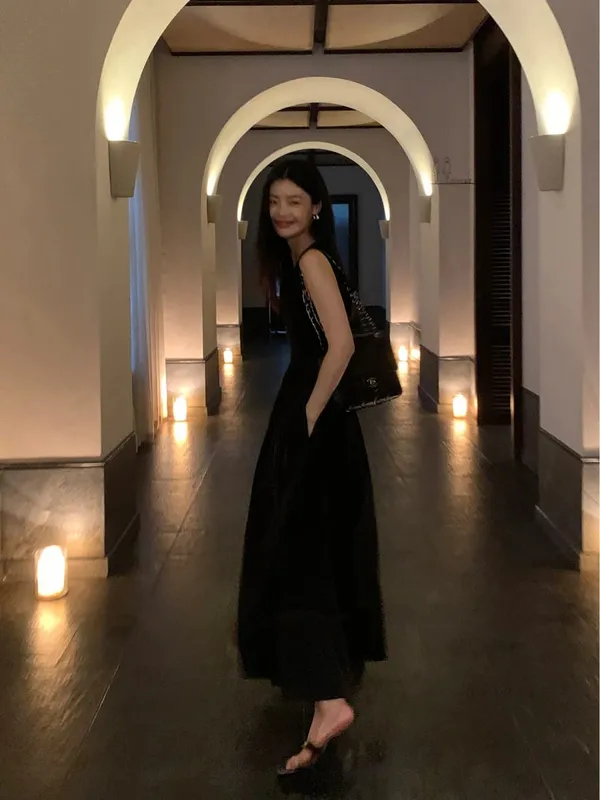 Casual Fashion Slim Clothes Lady Spring Summer Vestido Y2K Women Chic A-Line Midi Dresses Female Bodycon Elegant Black White — image 3