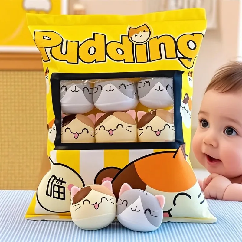 Cute Cat Rabbit Snack Pillow Pudding Decorative Stuffed with Mini Animal Cat Dolls Pudding Plush Toy Kawaii Plush Pillow Gifts