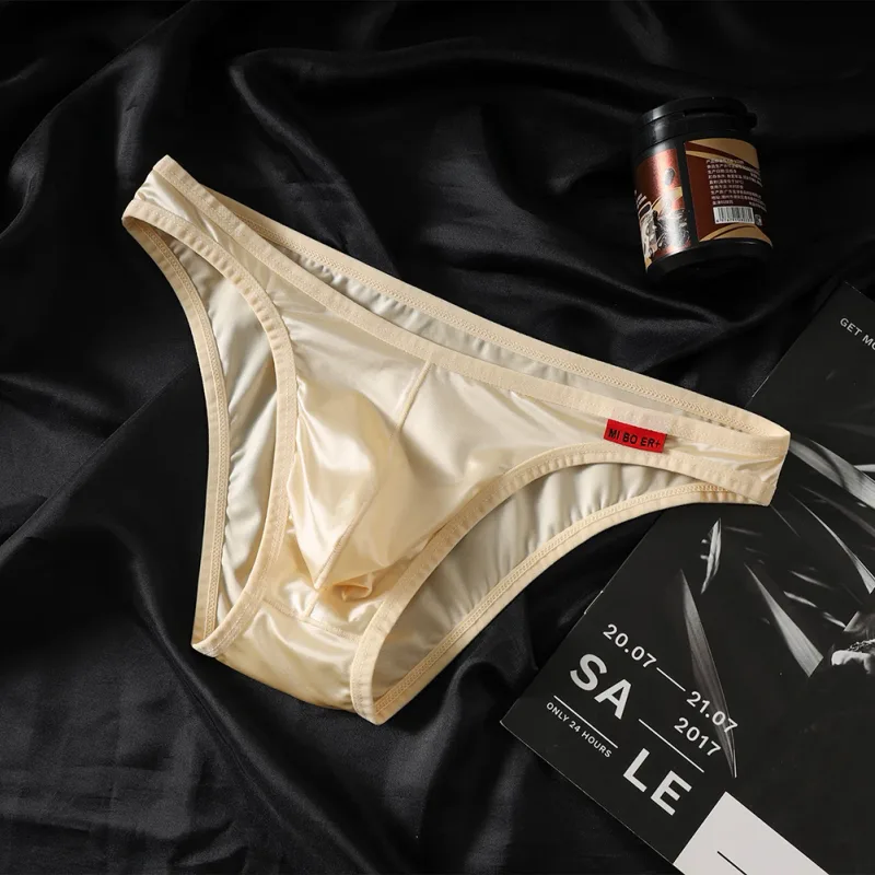 Mga Lalaking Satin-like Bikini Ice Silk Stretch Brief Pouch Lingerie Breathable Panties Seamless Underpants Japanese Thongs