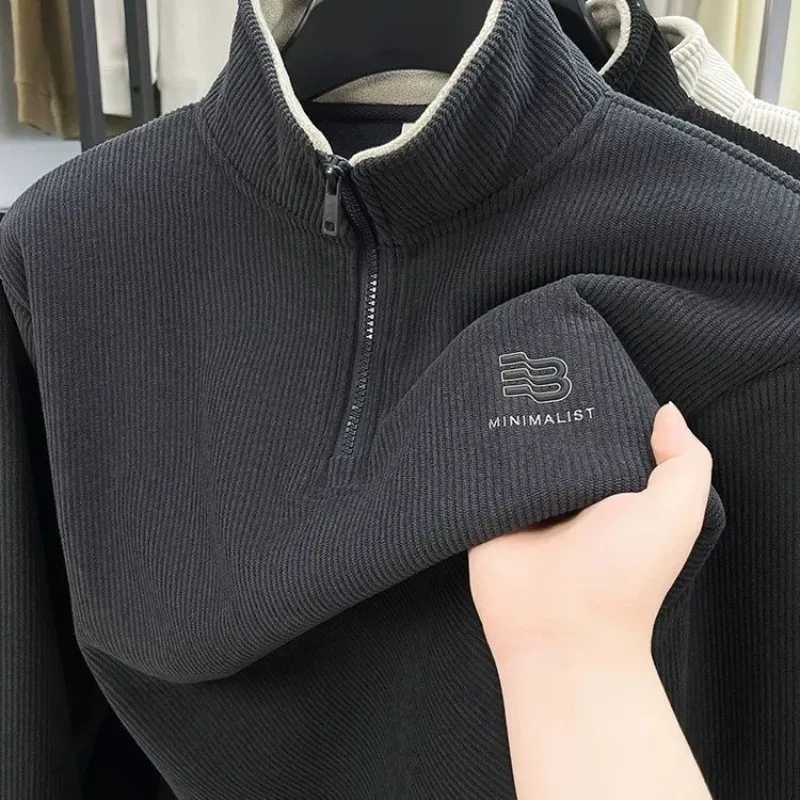 Autumn Men's Sweatwear Warm Pullover Solid Half Zipper Casual Long Sleeve Hoodie Thicken Half Turtleneck Sweatshirts Winter Tops