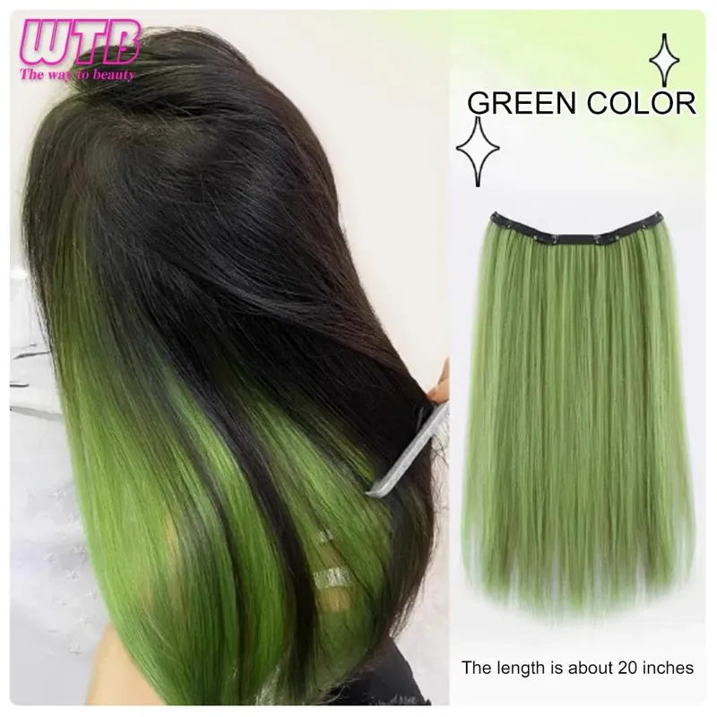 Synthetic Long Straight Clip In One Piece Hair Extension 4 Clips Inner Layer Hidden Hair Color Hair Piece Color Wig