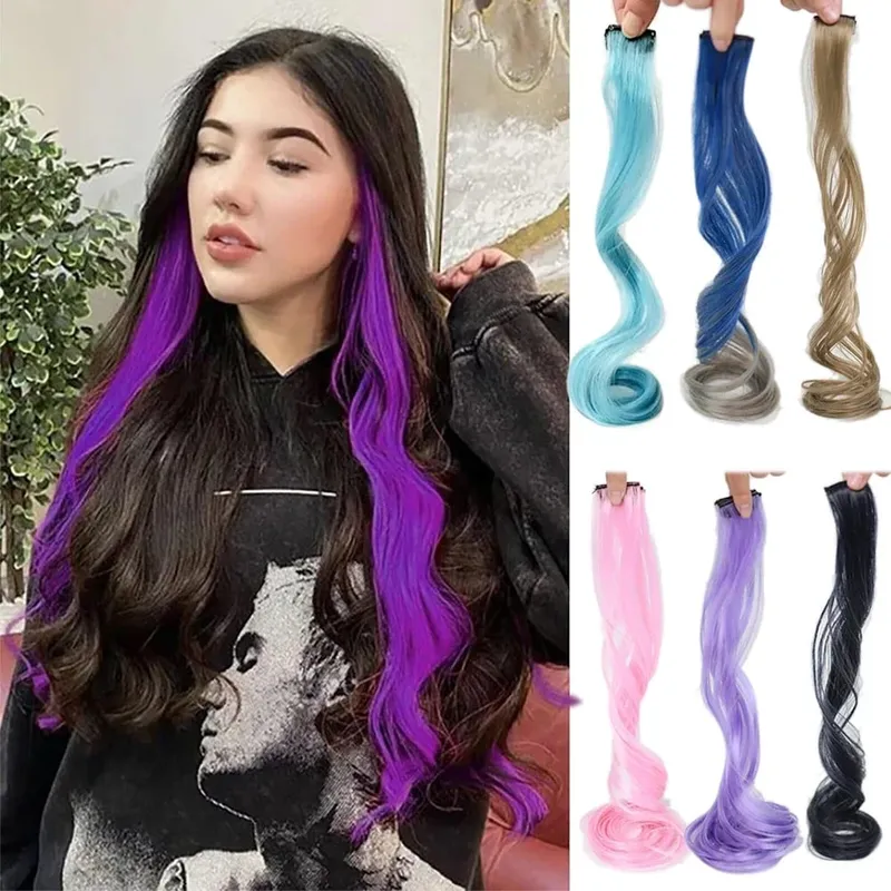 Colored Large Wave Long Curly Wig Ear Hanging Dye Hair Extensions Invisible High Temperature Silk Synthetic Wig Patch