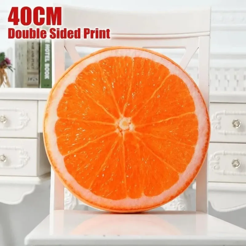 Soft Round Fruit Pillow Simulation Fruit Slice Print Seat Cushion Stuffed Inner Plush Fabric Sofa Cushion Sofa Decor
