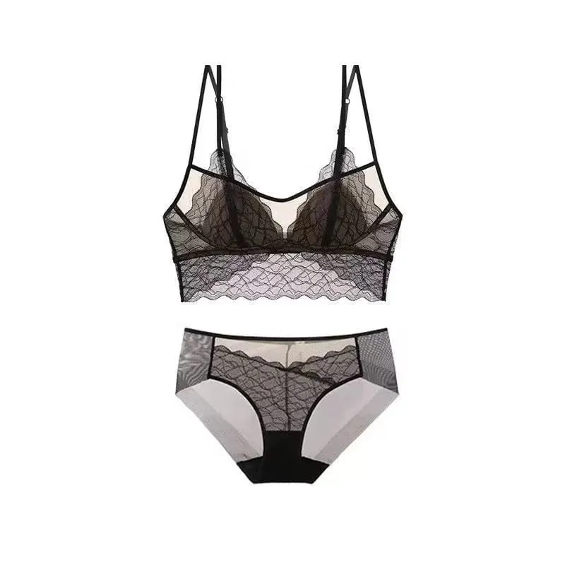 Sexy Lace Bralette No Underwire | French Triangle Cup Bra | Summer Thin Breathable for Women | Slimming Strappy Back Lingerie