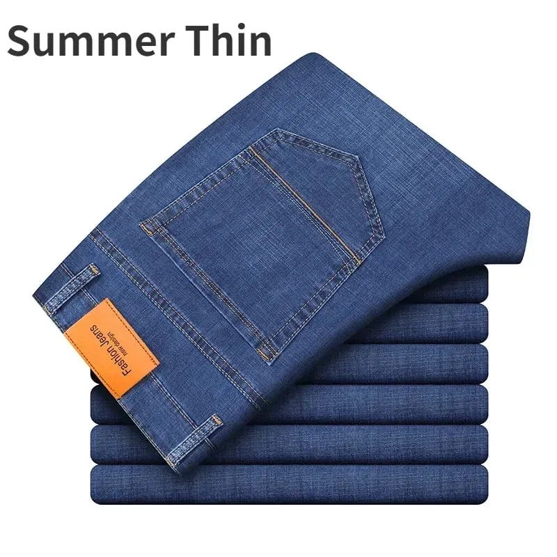 Man Pants Office Business Jeans Men Classic Blue Black Cotton Stretch Straight Denim Pants Male Brand Trousers