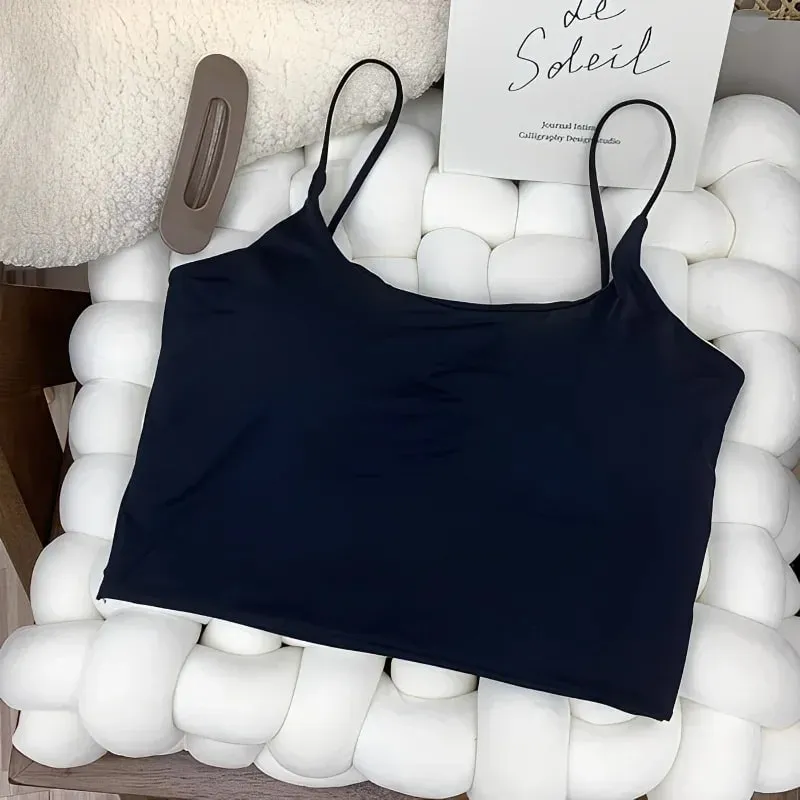 Summer Bra Top Gym Women Ice Silk Crop Seamless Tube Tops Camisole Underwear Korean Fashion Solid Padded Bralette Vest Naked