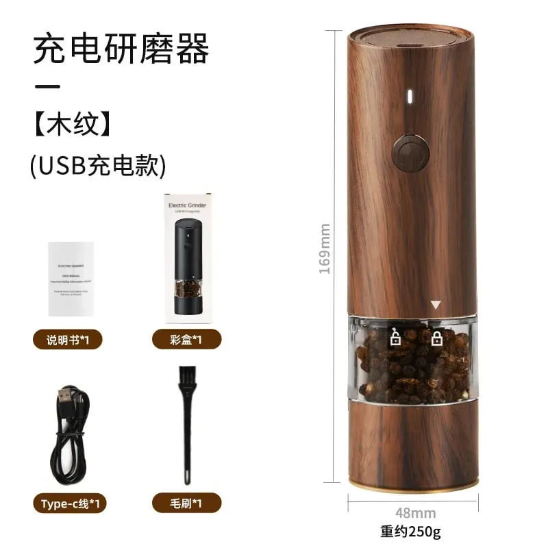 Electric Automatic Salt and Pepper Grinder Set Rechargeable With USB Gravity Spice Mill Adjustable Spices Grinder Kitchen Tools