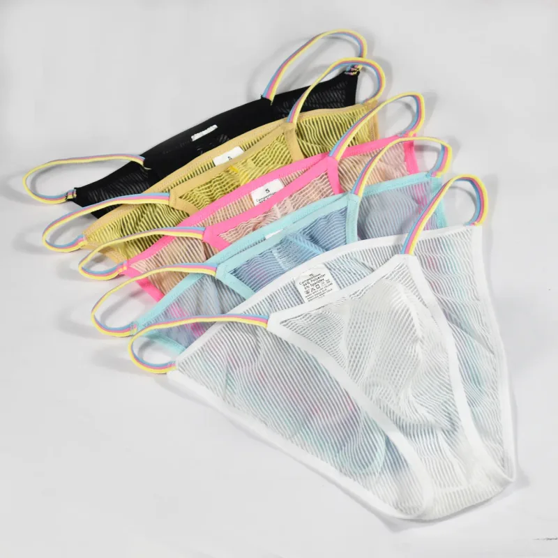 Men's Low Waist Briefs Sheer Striped Design Soft Comfortable Breathable Quick Dry Underwear for Men 5 Colors Available S-XL