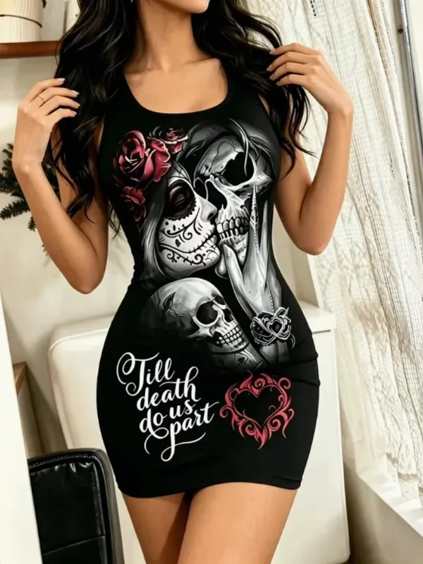 Women’s Casual Skeleton Printed Summer Cooling Shoulder Straps with Sleeves Off Shoulder Bodysuit/Pajamas/Home Wear.