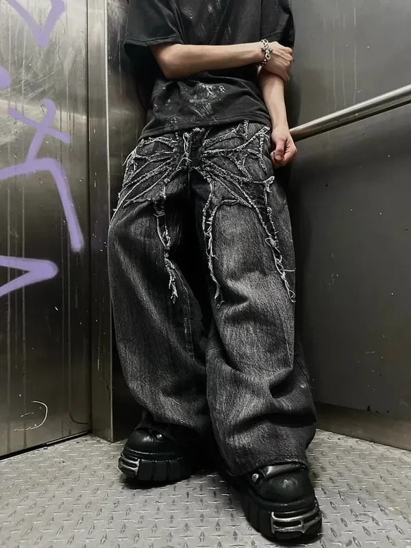 Y2K Baggy Jeans vintage Splicing embroidery Pattern high quality jeans Hip Hop Gothic Streetwear men women Casual wide leg jeans