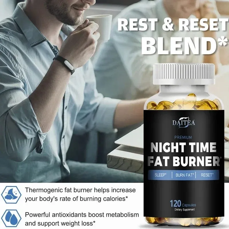 Daitea Night Fat Burning Supplement - with Vitamin D3 Green Coffee Beans Green Tea Natural Plants - Sleep & Weight Management