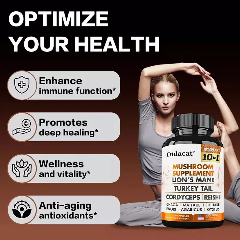 Mushroom Supplement 10x Complex - for Memory Learning Thinking and Concentration. Immunity Energy Brain Health