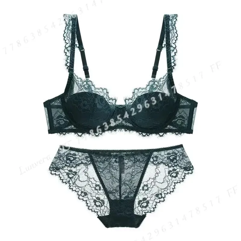 Women Sexy Lingerie Set Elegant Thin Lace Bra See Through Briefs Soft Underwear Ladies Bra and Panty Set — image 5