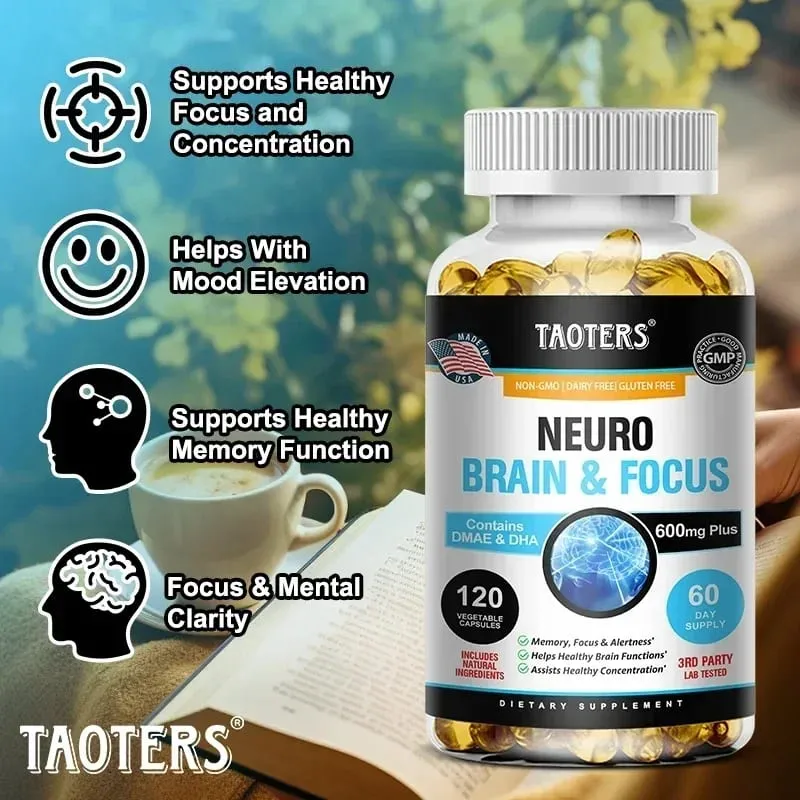 Memory Focus Clarity Energy Brain Supplement – ​​Nootropní Brain Booster Vitamíny DMAE A C D E B1 B2 B3 B5 B6 kapsle