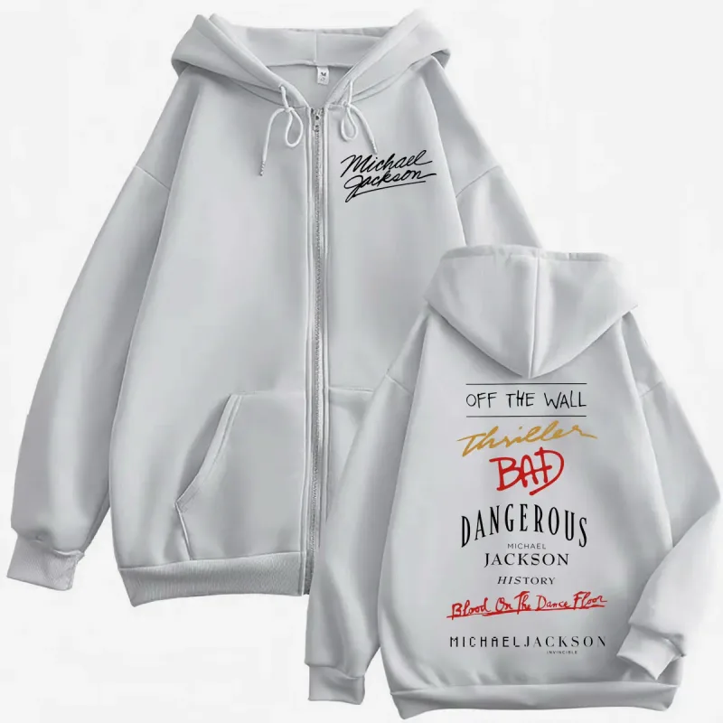90's Rock นักร้อง Michael Jackson อัลบั้มพิมพ์ซิป Hoodie คุณภาพสูงแฟชั่น Zip Up Pullovers ผู้ชายผู้หญิงขนาดใหญ่เสื้อ