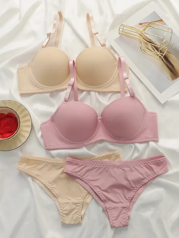 2sets Solid Underwire Lingerie Set Women Push Up Bra With Steel Ring Fashion Women Underwear Panty Everyday Bras Sets J2611