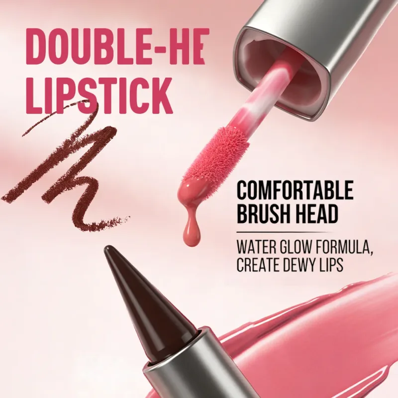 Pelapik Bibir & Lip Gloss 2 dalam 1 Dwi Berakhir Menghidratkan Gincu Tidak Melekat Matte Baldu Outline Krayon dengan Sapuan Bibir Montok Berkilat