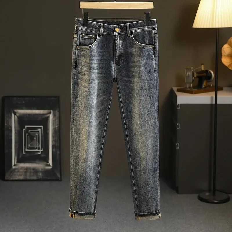 High-End Jeans Men's Versatile Washed Denim Clothing Fashion Casual Tappered Spring and Autumn Light Luxury Thick Trousers