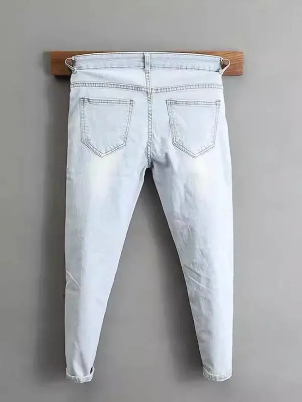 2000’s Clothes Men's Light-colored Jeans 2025 New Spring Autumn Slim Cargo Light Blue Pants Trendy Brand Work Elastic Trousers