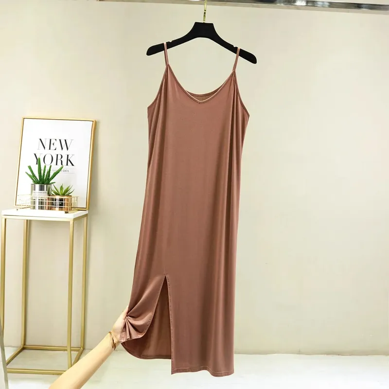 Womens Modal Full Slip Dress Underwear Veststrap Solid Long Under Dress Camisole Slips Inner Petticoat Women Intimates