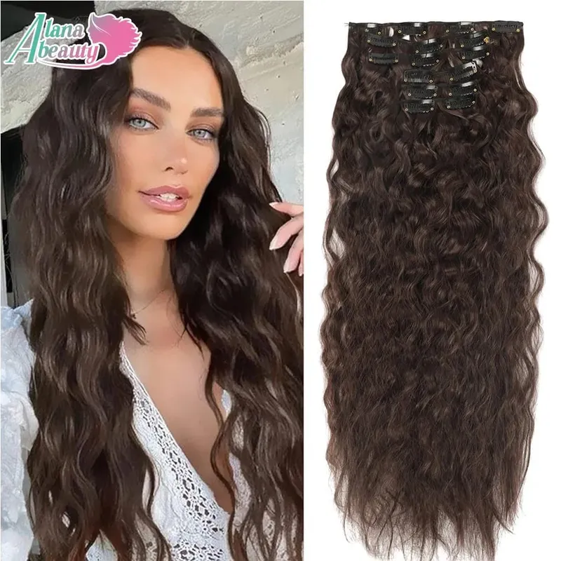 Synthetic Long Wavy Clip In Hair Extensions 20" Thick Hairpiece 6pcs/set For Women Brown Blonde Black Natural Fake Fiber Hair