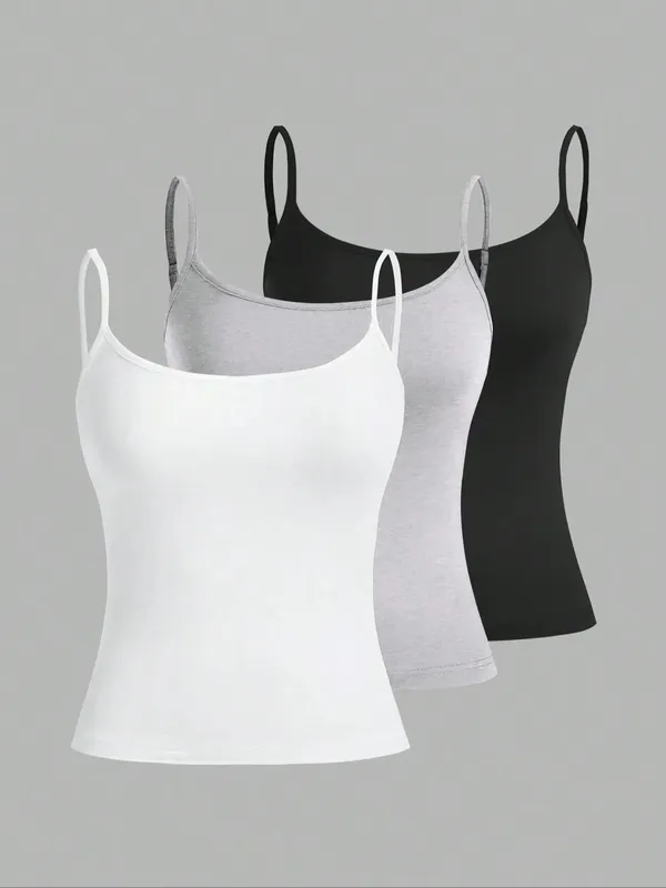 European and American Spring Summer and Autumn Solid Color Daily Casual Adjustable Suspender Vest Three-Piece Set