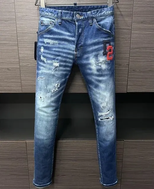 D2 Hombres Jeans Pantalones De Mezclilla Agujero Slim Lápiz Pantalones Botones De Metal Clásicos De Fiesta Moda Negro DSQ2 JENAS