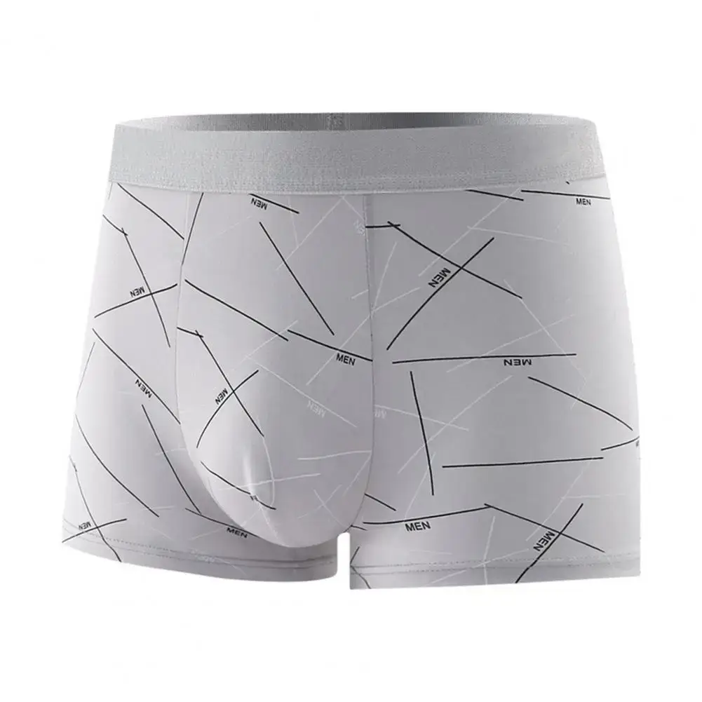 Men Underpants Underwear Elastic Mid Waist Letter Striped Print Soft Breathable Seamless U Convex Quick Dry Men Underpants