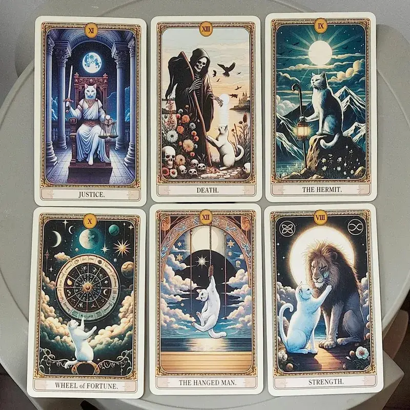 78 Cards with Guidebook Cat Tarot Deck Cute White Cat Theme Tarot Cards Fortune Telling Cards in Portable Tin Box 11*6.2cm