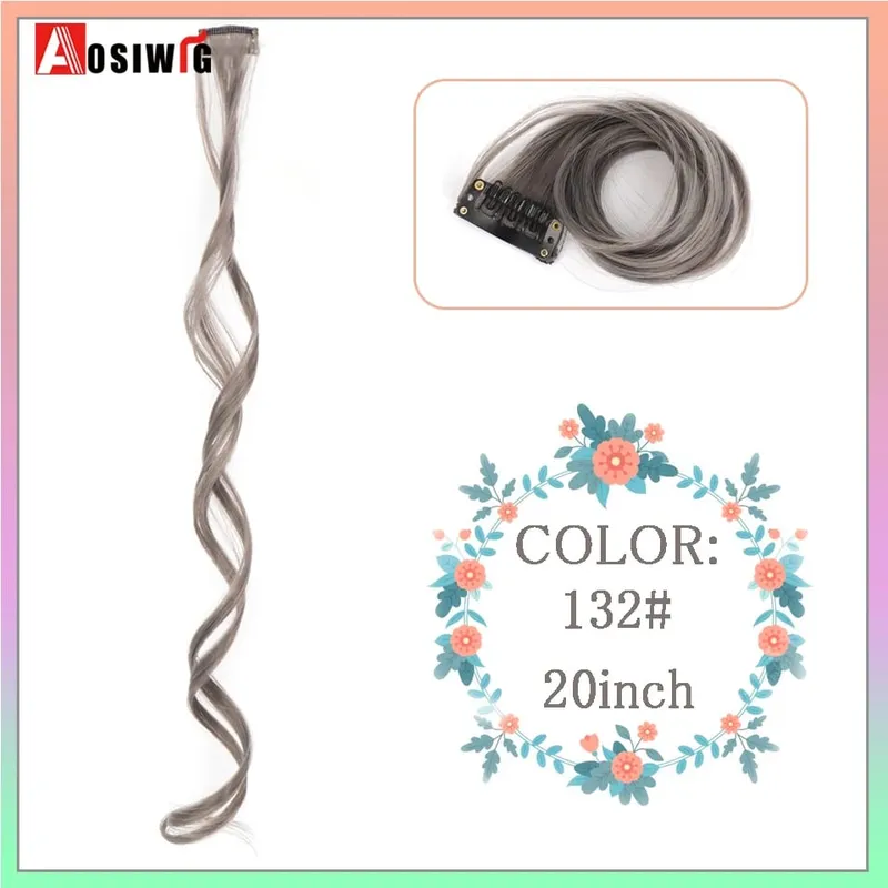 22" Synthetic Long Straight Rainbow Highlight Colored Hair Extensions Clip In One Piece Ombre Pink Purple Green Yellow For Wome