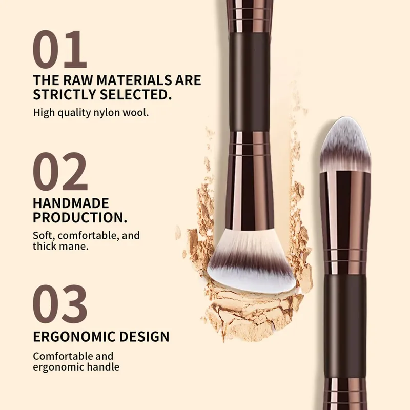 Single Double-Ended Multi-Functional Makeup Brush Professional Foundation + Blush Brush Soft & Dense Bristles