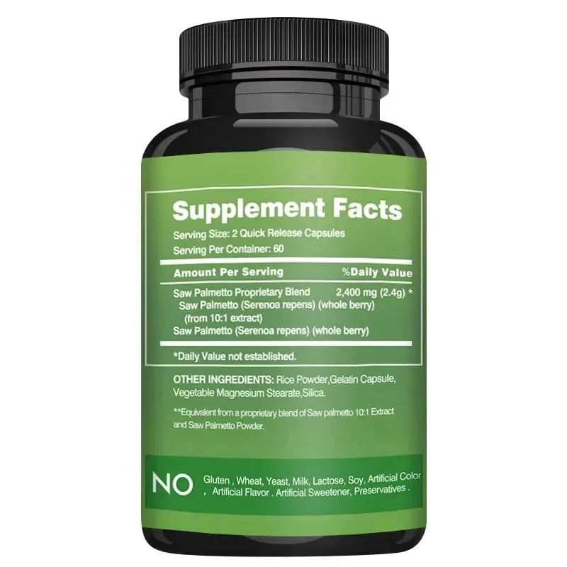 Saw Palmetto Capsules - Prostate Support Prevents Hair Loss Urinary Tract Health Promotes Hair Growth