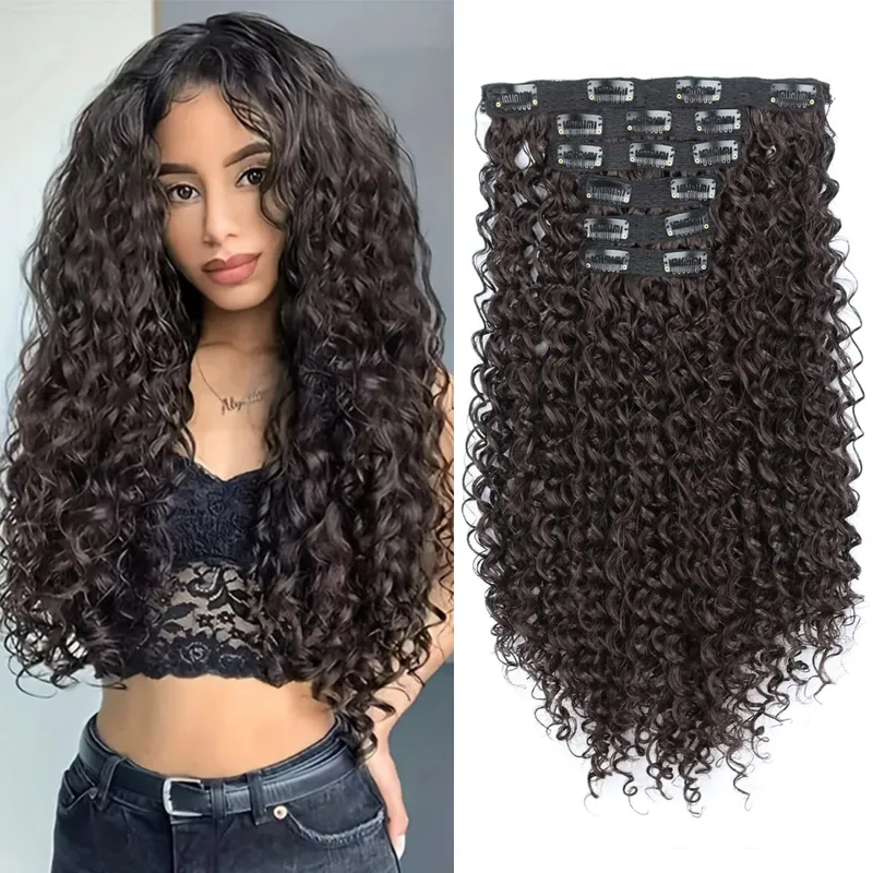 16 Clip In Hair Extensions Synthetic Kinky Curly Full Head Fake Pieces Brown Black Hair Extensions Suitable For Black Women